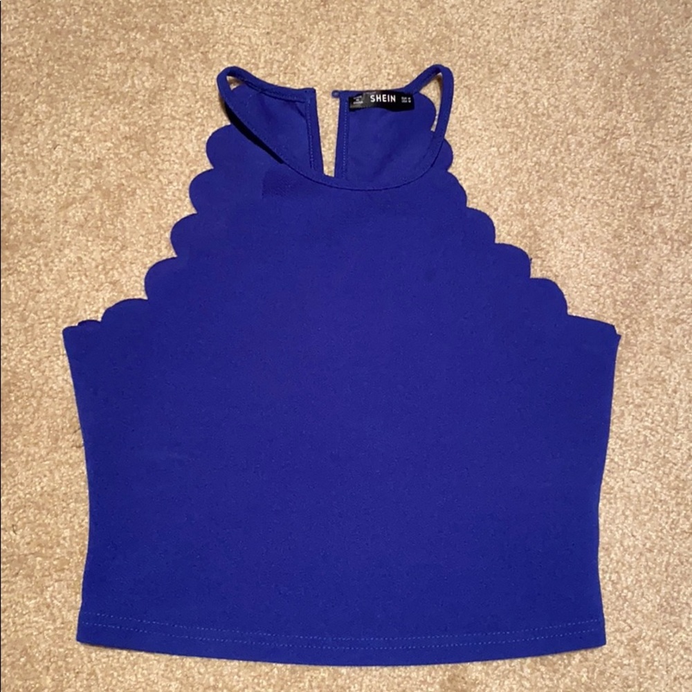 Shein Scallop Neck Blue Crop Top (Medium)